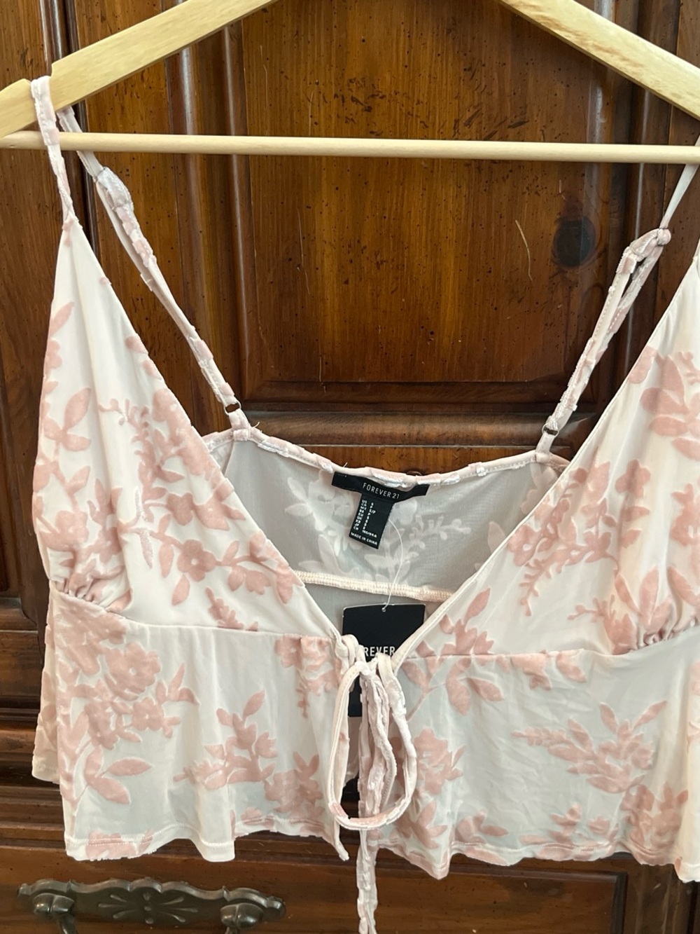 Forever 21 Blush Pink Velvet Floral Sheer Top